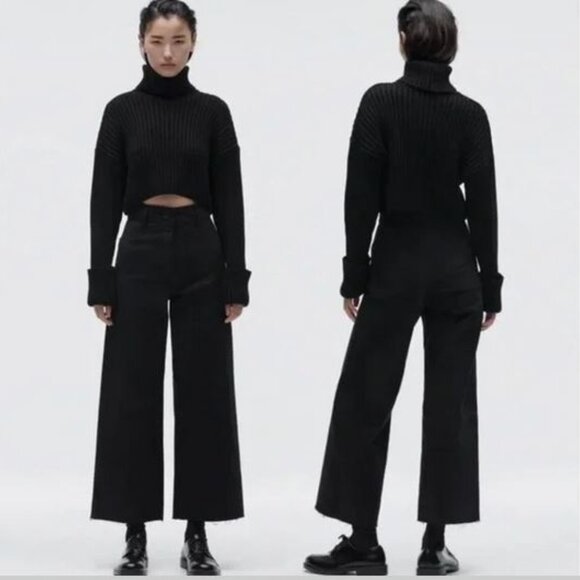 NWT! Zara The Marine Straight High Rise Stretch Raw Hem Jeans black - Picture 2 of 8